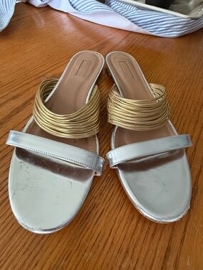 Aquazzura Metallic Silver and Gold Coil Slide Sandals size 41, fits like 9.5 US